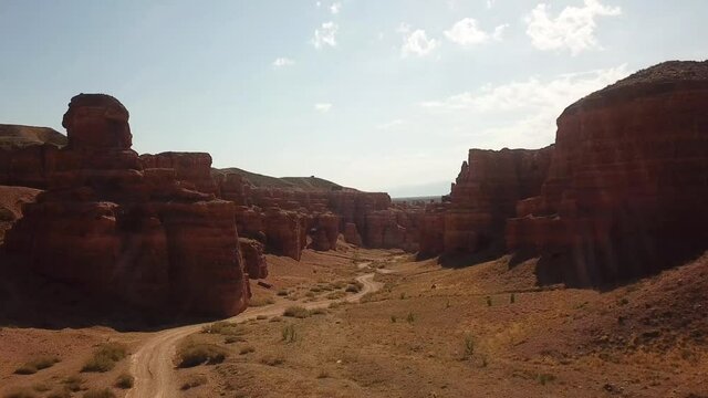 Drone footage of beautiful sandstone canyon in Kazakhstan.