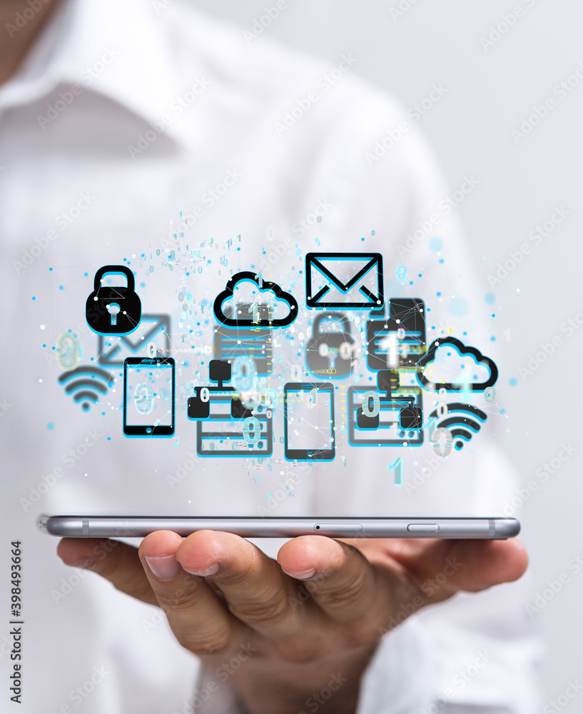 Aufkleber data security - cloud technology. integrated digital web concept background