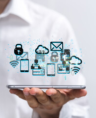 data security - Cloud technology. Integrated digital web concept background