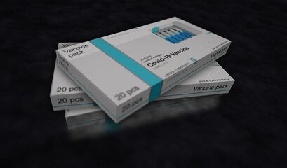 Covid-19 Vaccine pack production line 3d illustration