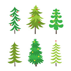Obraz premium Set of hand drawn Christmas trees with Christmas decorations. Holidays background. Vector illustration. Design element