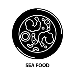sea food icon, black vector sign with editable strokes, concept illustration