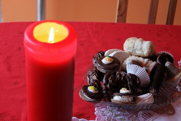 christmas candle and czech traditional christmas cookies