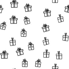 Gift box doodle seamless pattern. Present with ribbons texture drawings. Texture of holiday season presents. Christmas background.