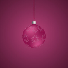 Christmas tree toy. Glass ball and coronavirus. Virus ornament. Colored vector illustration. Isolated pink background. The Christmas decoration is hung on a string. Delicate decor.