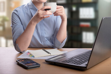 Close up accountant auditing accounting reports, profit and loss data, analytical graph marketing