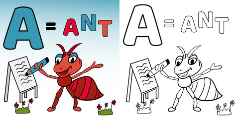 a for ant alphabet coloring book vector