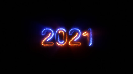 2021 Happy New Year neon light sign background ,2021 neon text background new year concept, 3D illustration.