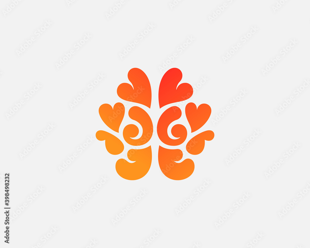 Poster brain from hearts logo design vector template in minimal style. brainstorm think idea creativity log