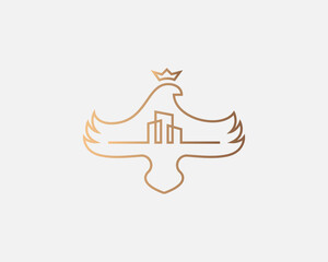 Obraz premium Bird crown linear logo icon design minimal style illustration. Premium real estate, construction, private property emblem sign symbol logotype.