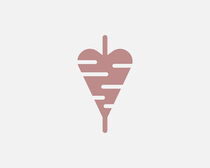 Abstract heart love logo vector. Creative kebab shawarma spit meat logotype sign icon isolated on light background.