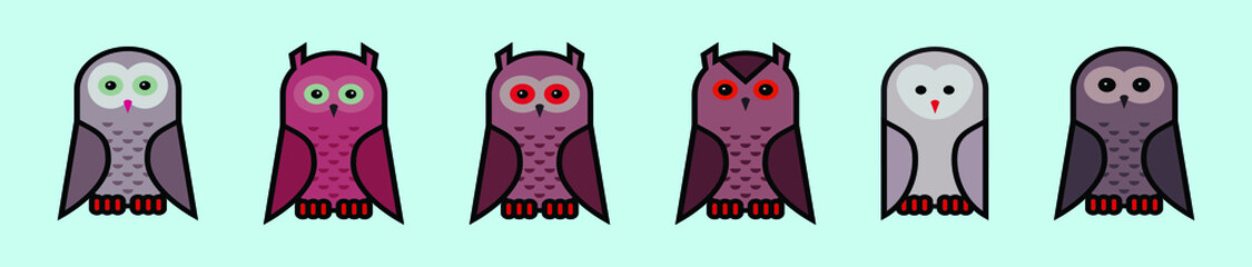 set of owl. cartoon icon design template with various models. vector illustration isolated on blue background