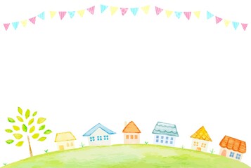 かわいい手描きの街並みの風景イラスト