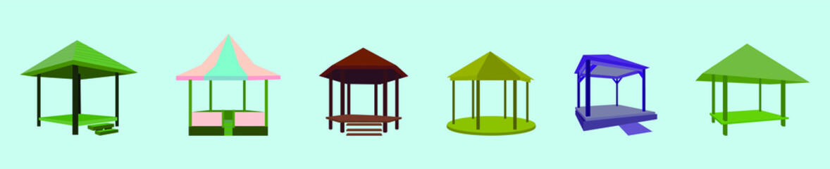 set of gazebo cartoon icon design template with various models. vector illustration isolated on blue background