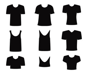 Black T-shirt on a white background. Collection. Vector illustration.