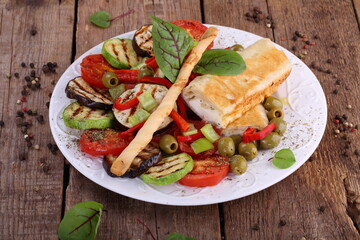 Suluguni in pita bread with grilled vegetables