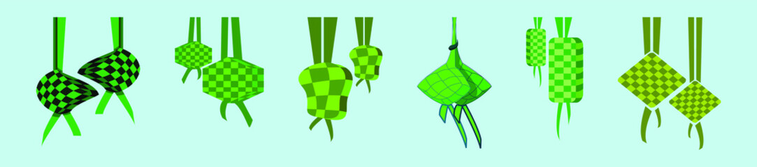 set of indonesian ketupat cartoon icon design template with various models. vector illustration isolated on blue background