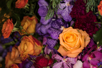 Close-up of a mixed bouquet of roses,summer flowers background.
