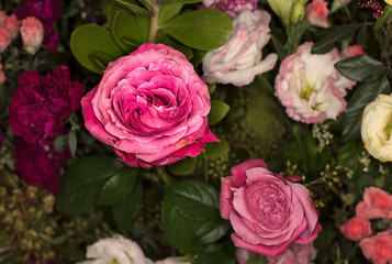Close-up of a mixed bouquet of roses,summer flowers background.