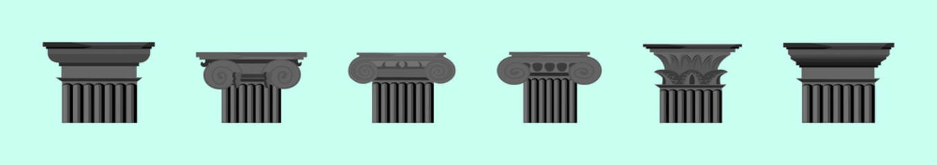 set of roman pillars cartoon icon design template with various models. vector illustration isolated on blue background