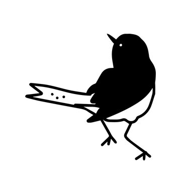 recommend clip art: Hand-drawn black vector illustration of one bird magpie is sitting on a white background