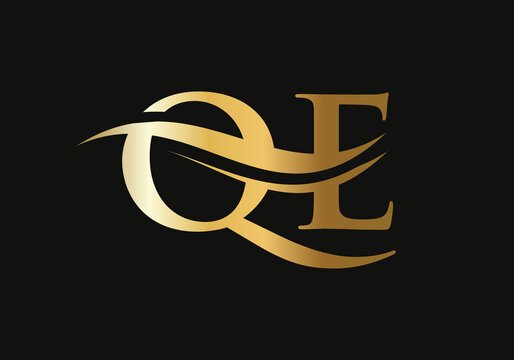 Swoosh Letter QE Logo Design for business and company identity. Creative QE letter with luxury concept.