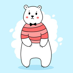 Vector illustration of cute white bear in red t-shirt