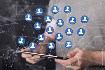 Digital technology background. Network connection dots and lines.