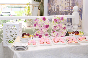 Beautiful, tall fruit cake in a restaurant