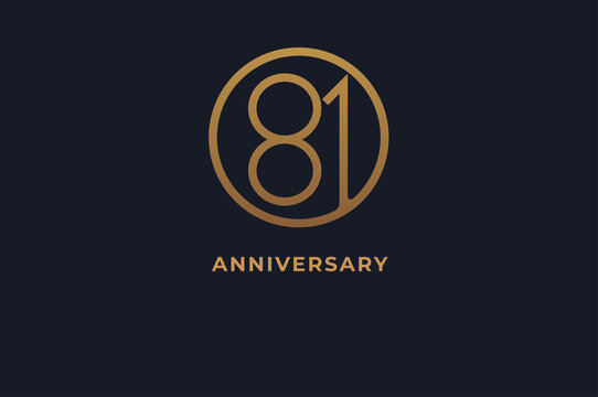 Number 81 logo, gold line circle with number inside, usable for anniversary and invitation, golden number design template, vector illustration
