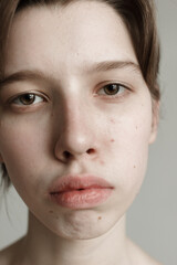 close up portrait of a young woman. Natural beaty clean face