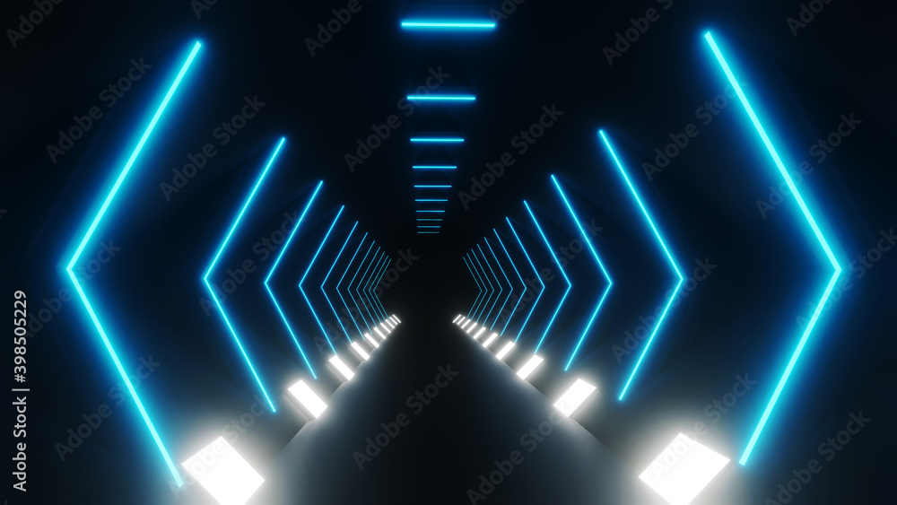 Poster 3d rendering of abstract neon tunnel lights