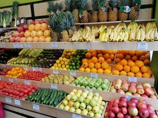 fruits and vegetables at the market. Fresh Fruits and Vegetables Background