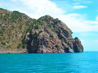 Naklejka premium mountain landscape from a pleasure boat in Crimea