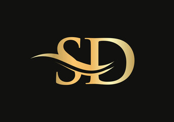 Swoosh Letter SD Logo Design for business and company identity. Creative SD letter with luxury concept.