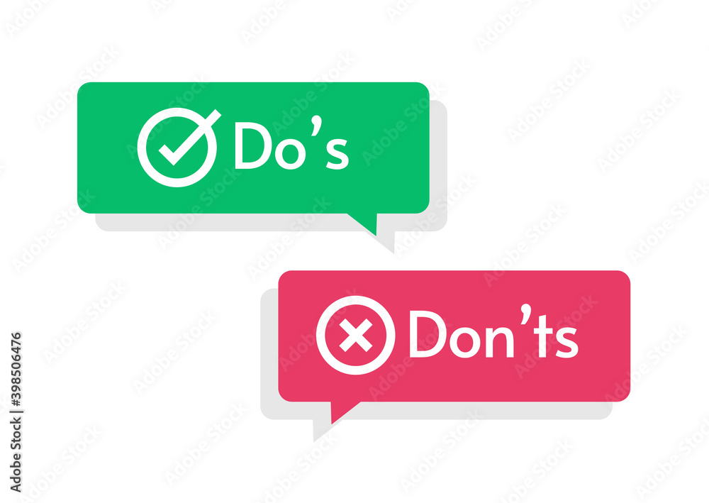 Poster allowed and not allowed reminder help guidance, positive and negative check marks checkboxes, do s a