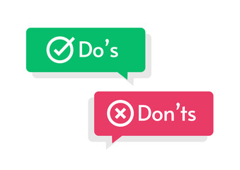 Allowed and not allowed reminder help guidance, positive and negative check marks checkboxes, Do s and don ts concept checkmarks vector, positive and negative check marks checkboxes