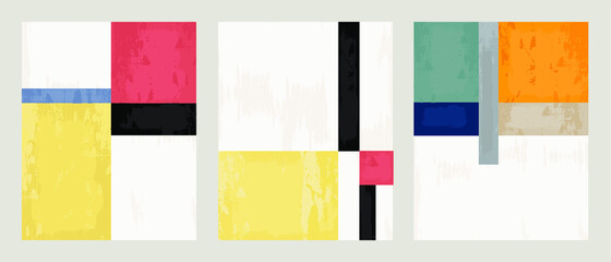 Set 3 illustration vector EPS print hand draw painted abstract shapes geometry contemporary aesthetic mid century modern art Scandinavian nordic design style