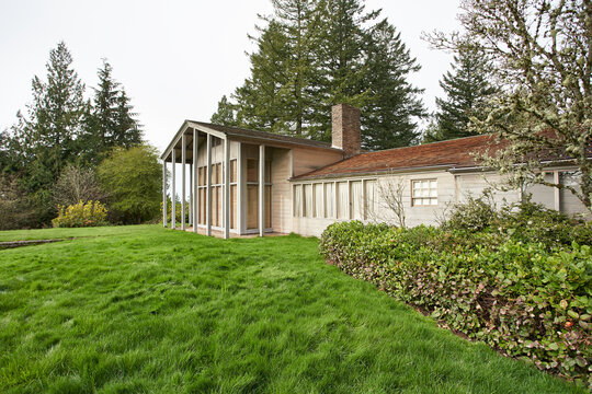 Portland, Oregon - Apr 15, 2019: The Aubrey R. Watzek House, designed by architect John Yeon and built in 1936-1937. It is now part of the University of Oregon's John Yeon Center for Architecture.