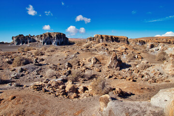 Landscape of rocks and blue sky on the volcanic island of Lanzarote, Canary Islands