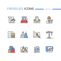 Architecture - modern line design style icons set