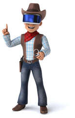 Fun 3D Illustration of a cowboy with a VR Helmet