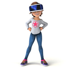 Fun 3D Illustration of a teenage girl with a VR Helmet