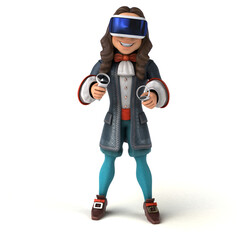 Fun 3D Illustration of a baroque gentleman with a VR Helmet
