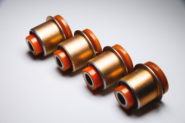 New set of polyurethane front suspension bushings for cars. silent blocks of the front axle of an...
