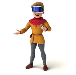 Fun 3D Illustration of a medieval man with a VR Helmet
