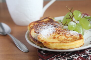 pancakes with cheese and coffee