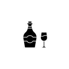 Wine Icon. Wine bottle with wine glass icon isolated on white background. Alcohol symbol. Trendy Flat style for graphic design, Web site, UI. EPS10. Vector illustration