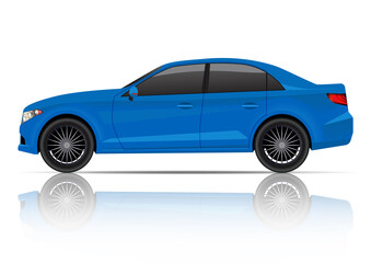 Realistic blue sedan car side view. - obrazy, fototapety, plakaty