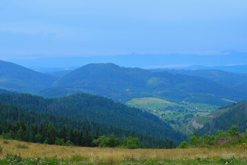 Mountain landscape from top of mountain in the Carpathians